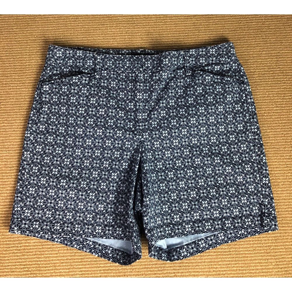 Lands' End Women's Chino Mid Rise Size 14 Blue Cotton‎ Blend Floral Geometric